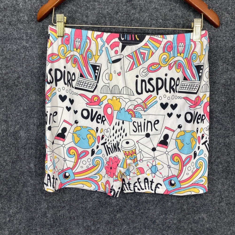 SHEIN Womens Large Doodle Graphic Motivational Print Biker Shorts Multicolor